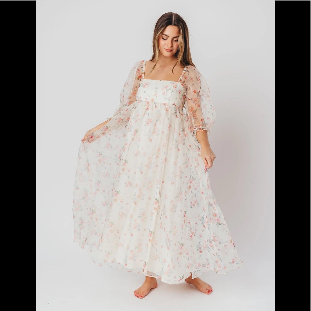 Worth Collective Mona Maxi Dress with Smocking in Rosebud Floral bump friendly